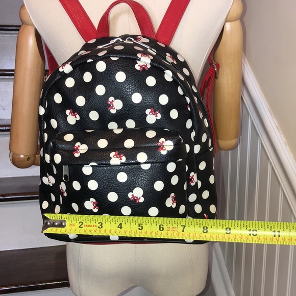 DISNEY Minney Mouse Backpack Black Red & White Bag Red Lining Like New RARE HTF - Picture 10 of 17